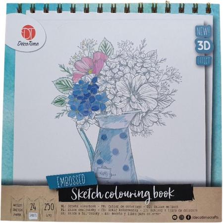 Decotime | schets kleurboek 3D effect | bloemen | 24 paginas | blauw